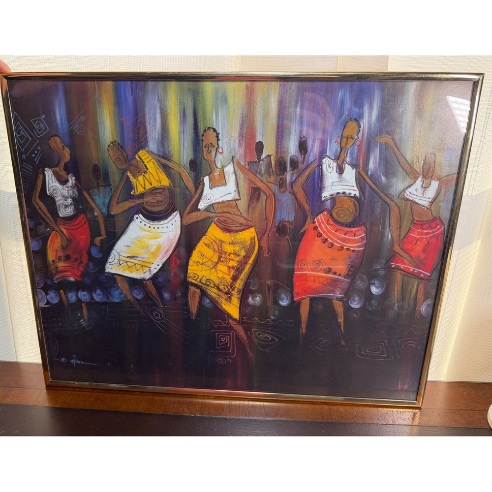 Vintage Buchi Upjohn African Dancers Framed Art Print African American 16x20